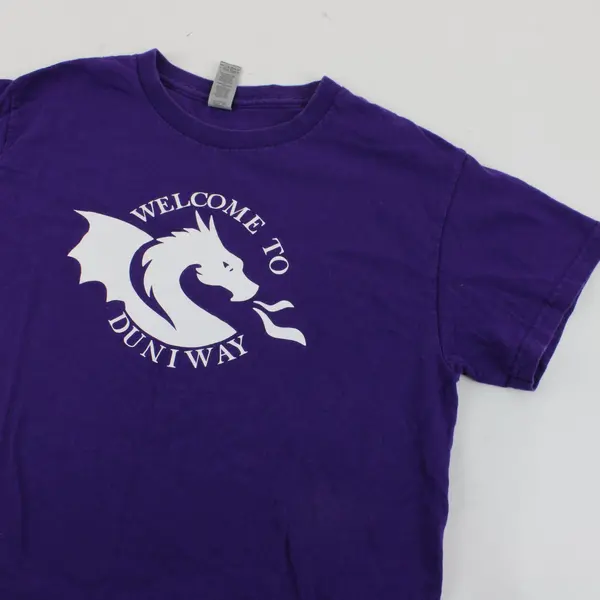 Gildan Purple Welcome to Duniway Dragon Graphic Heavy Cotton T-Shirt S