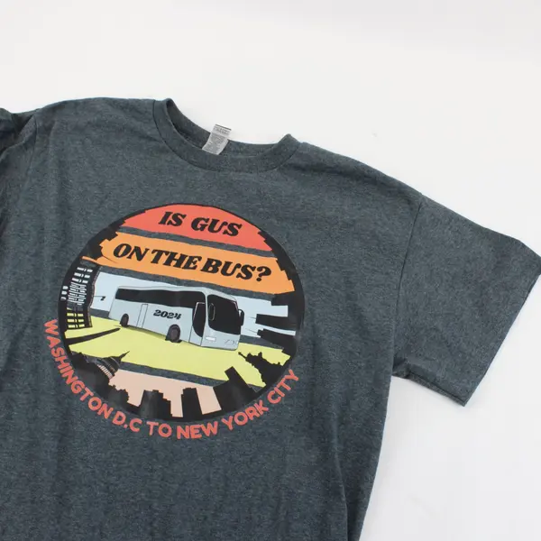 Gildan Dark Gray Size M "Is Gus on the Bus? Washington DC to New York" T-Shirt