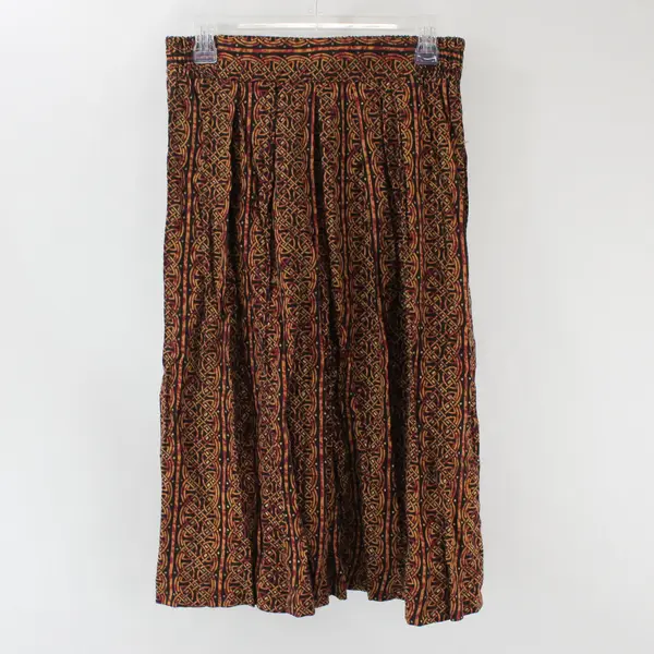 VTG Norton McNaughton Orange Red Black Patterned Midi Skirt Women's 14