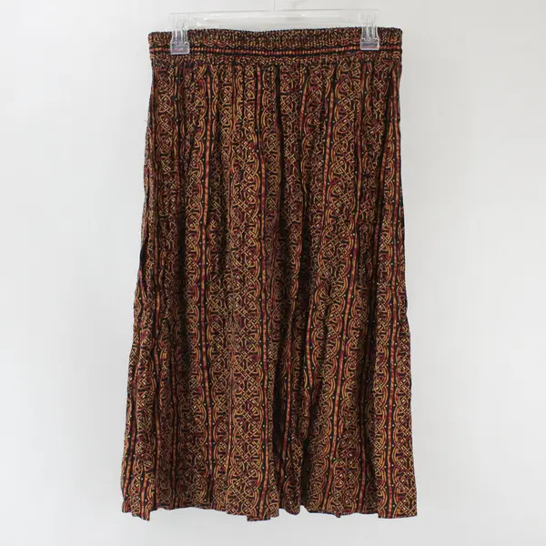 VTG Norton McNaughton Orange Red Black Patterned Midi Skirt Women's 14
