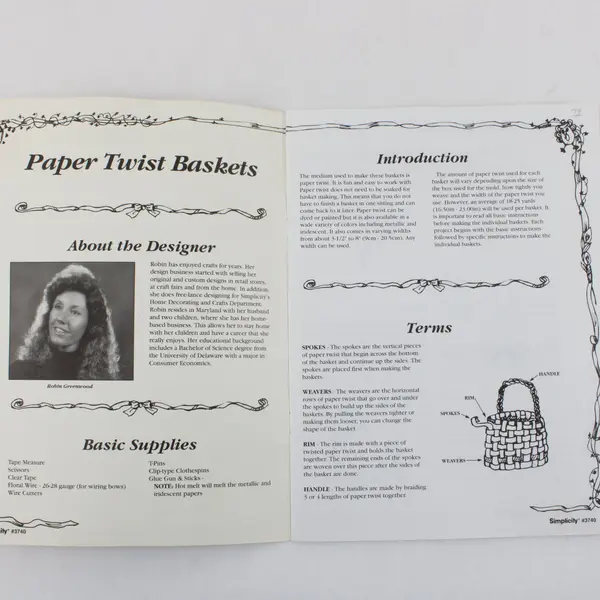 Vintage 1993 Simplicity #3740 Paper Twist Baskets Robin Greenwood Paperback