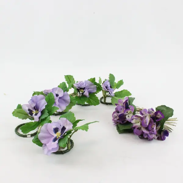 Lot of 7 ENSCO Purple Artificial Pansy Violet Flowers Floral Décor