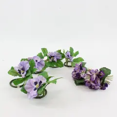 Lot of 7 ENSCO Purple Artificial Pansy Violet Flowers Floral Décor