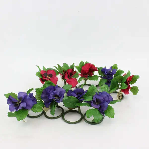 Enesco Lot of 9 Artificial Red Purple Pansy Flower Napkin Rings
