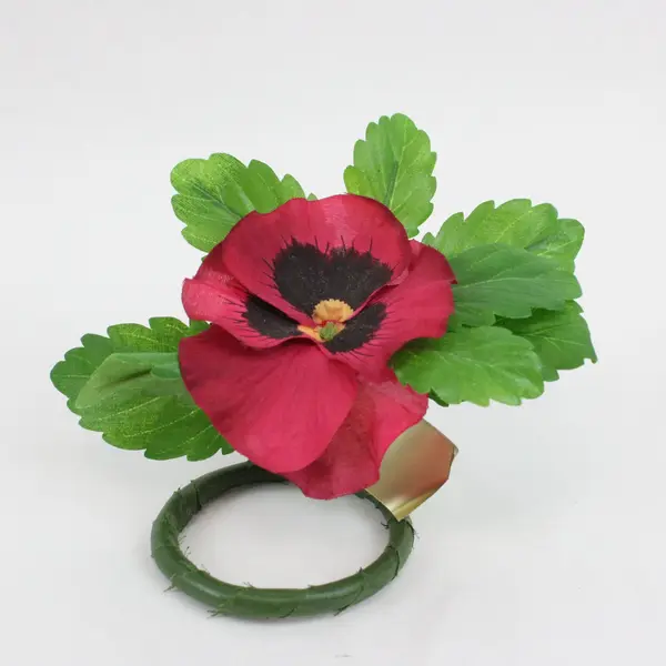 Enesco Lot of 9 Artificial Red Purple Pansy Flower Napkin Rings