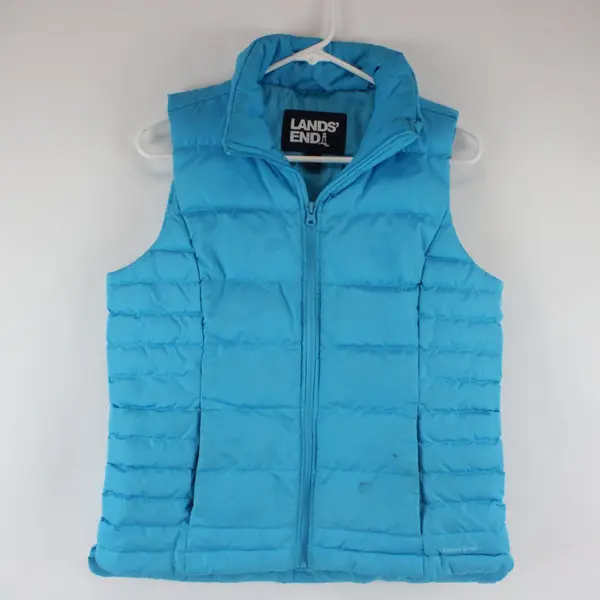 Lands End Women's S Neon Blue Sleeveless Mock Neck Full Zip Puffer Vest
