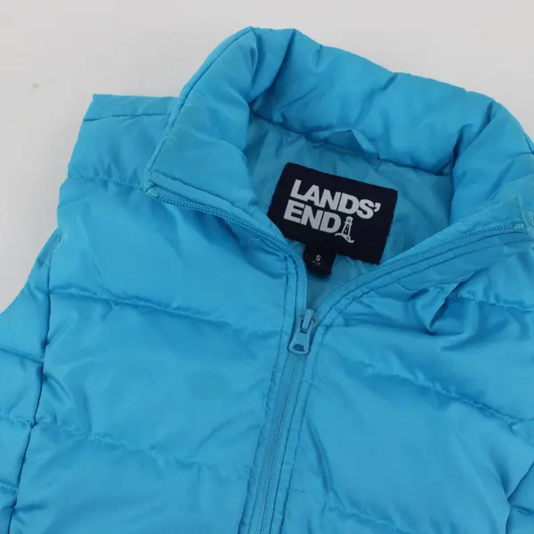 Lands End Women's S Neon Blue Sleeveless Mock Neck Full Zip Puffer Vest