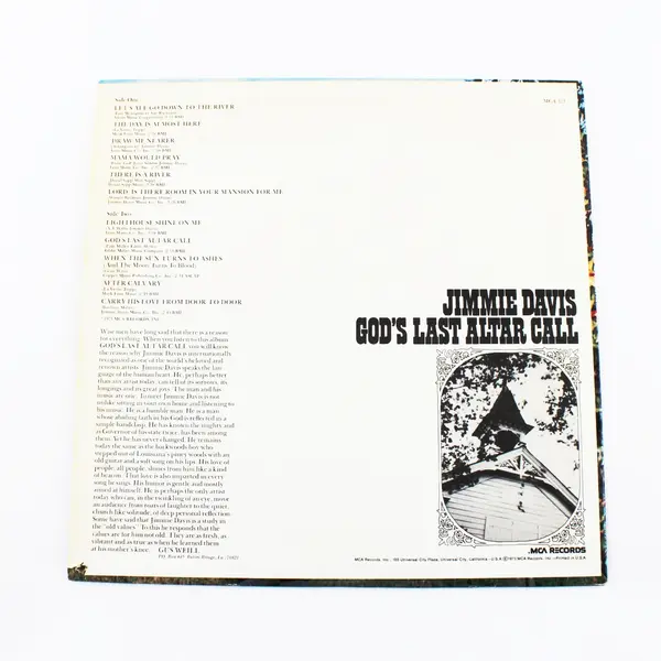 Jimmie Davis God's Last Altar Call 12" LP Vinyl Record MCA 323