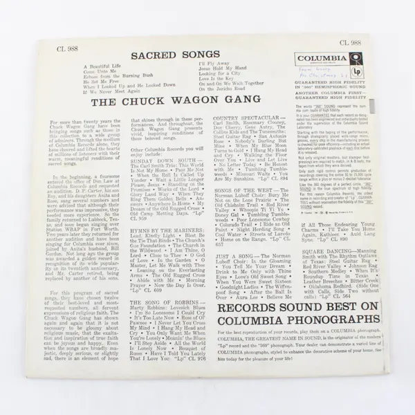 The Chuck Wagon Gang Sacred Songs 12"  Vinyl Record 