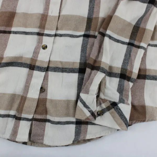 Weekends Everyday Women's M Beige Black Plaid Button Down Flannel