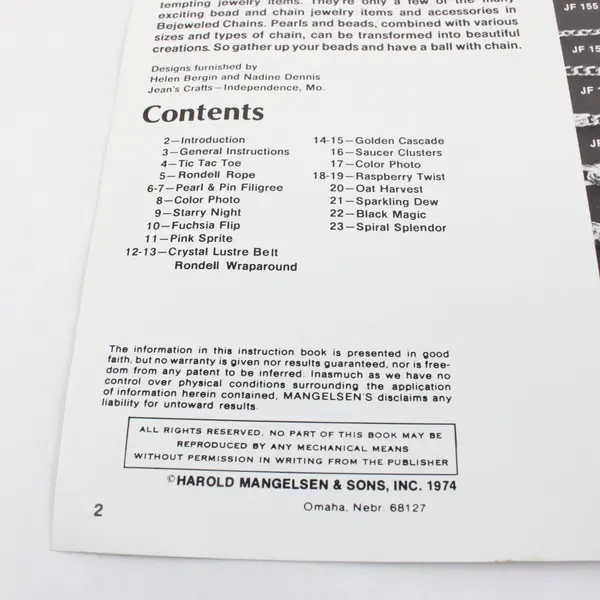 Vintage 1974 Bejeweled Chains Instruction Booklet 0409 Harold Mangelsen & Sons