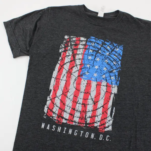 Tultex 202 Gray Washington DC USA Flag Short Sleeve Shirt Women's S