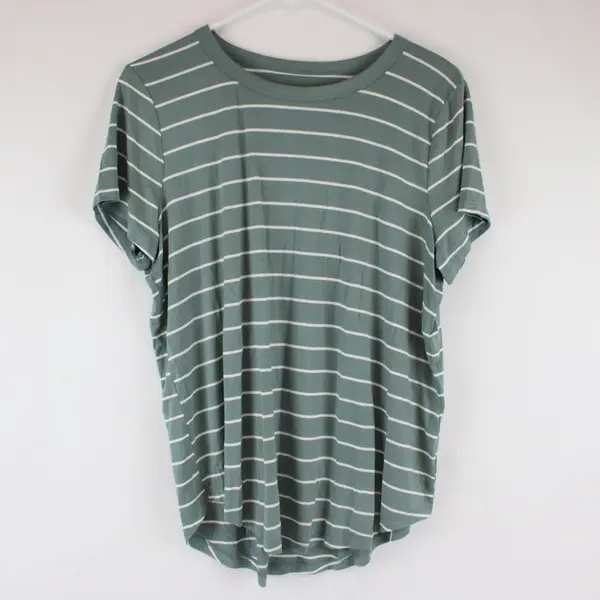 SO Good for Life Women's Green White Striped Short Sleeve Shirt L