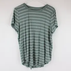 SO Good for Life Women's Green White Striped Short Sleeve Shirt L