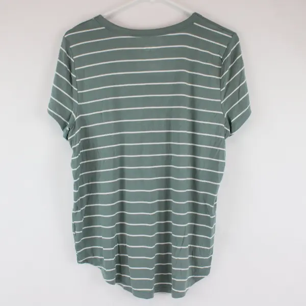 SO Good for Life Women's Green White Striped Short Sleeve Shirt L