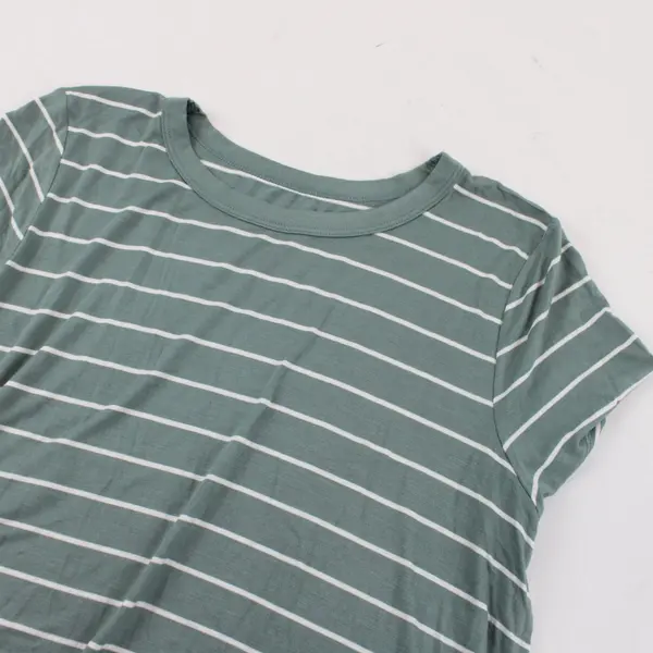 SO Good for Life Women's Green White Striped Short Sleeve Shirt L