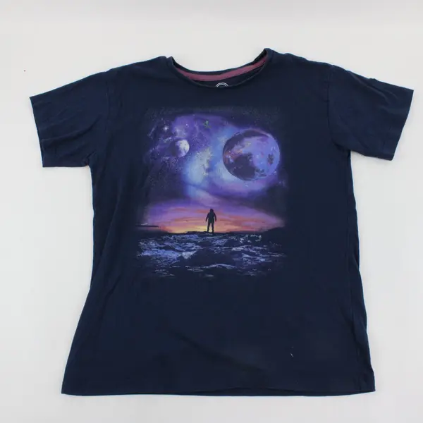Wonder Nation Navy Blue Space Graphic Short Sleeve Shirt Youth Size L(10-12)