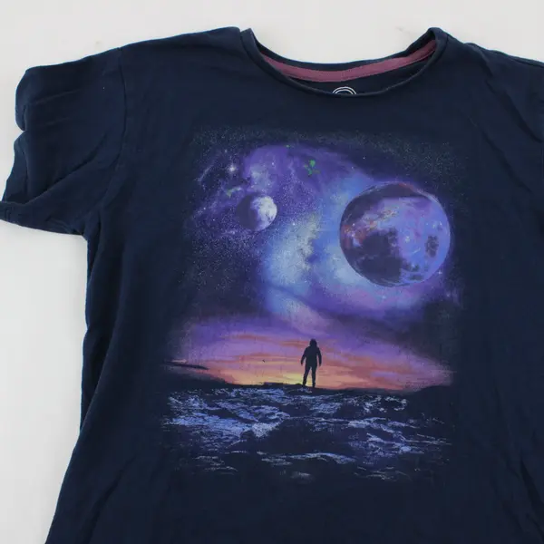 Wonder Nation Navy Blue Space Graphic Short Sleeve Shirt Youth Size L(10-12)