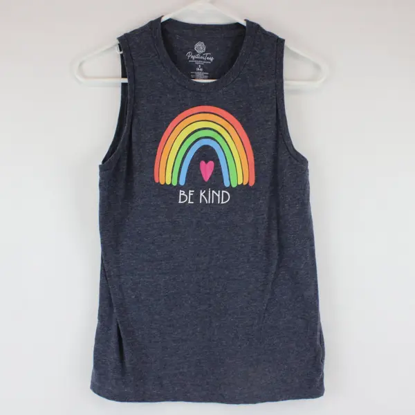 Positive Tees Gray "Be Kind" Rainbow Graphic Tank Top Women's S