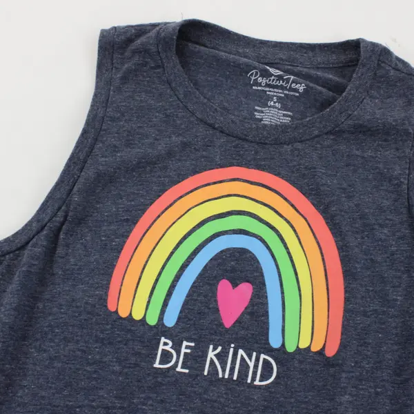 Positive Tees Gray "Be Kind" Rainbow Graphic Tank Top Women's S