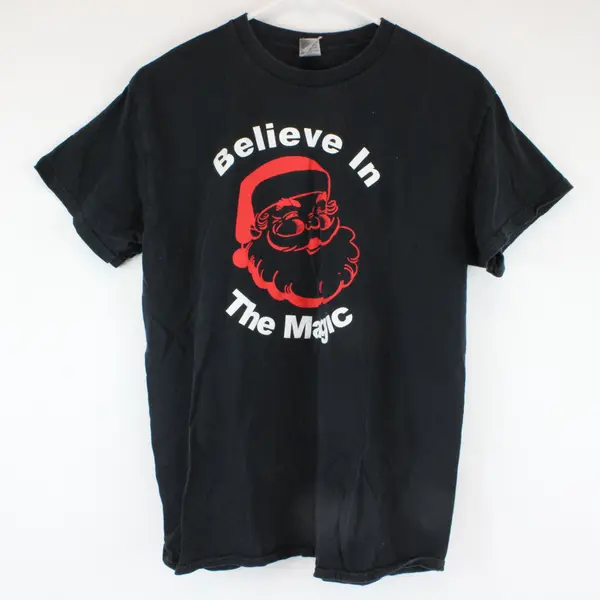 Gildan Black "Believe in the Magic" Santa Claus Short Sleeve T-Shirt Men's M
