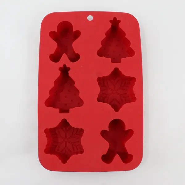 Red Silicone Christmas Baking Mold 6 Cavity Gingerbread Tree Snowflake