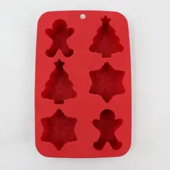 Red Silicone Christmas Baking Mold 6 Cavity Gingerbread Tree Snowflake