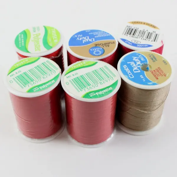 Lot of 6 Coats & Clark and Trusew Sewing Thread Spools Red Brown