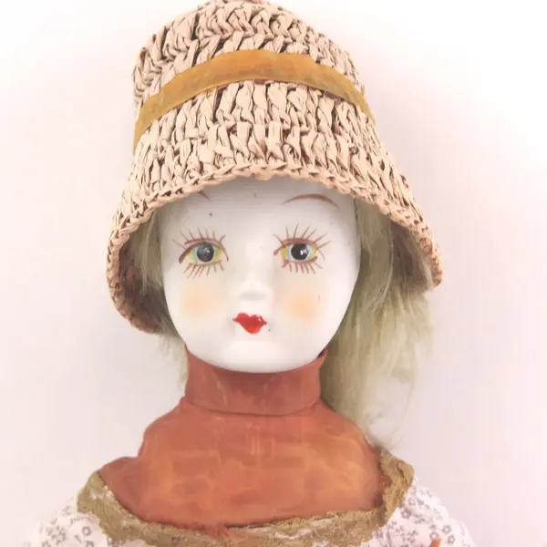 Vintage 1970s Porcelain Doll 18in Cloth Body Bisque Head Taiwan