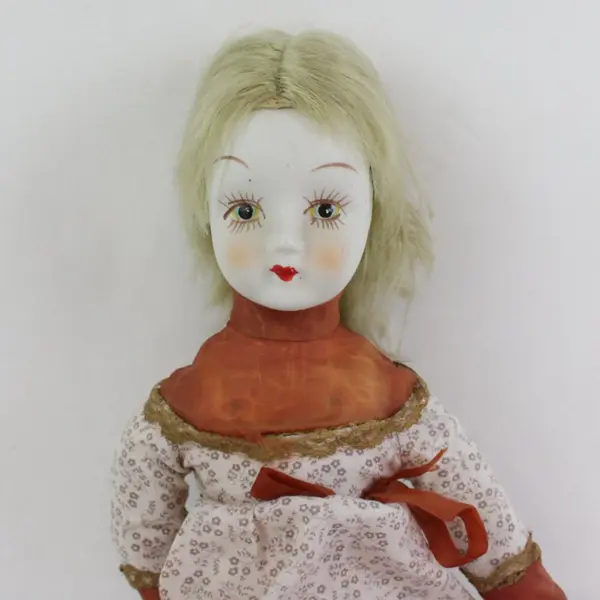 Vintage 1970s Porcelain Doll 18in Cloth Body Bisque Head Taiwan