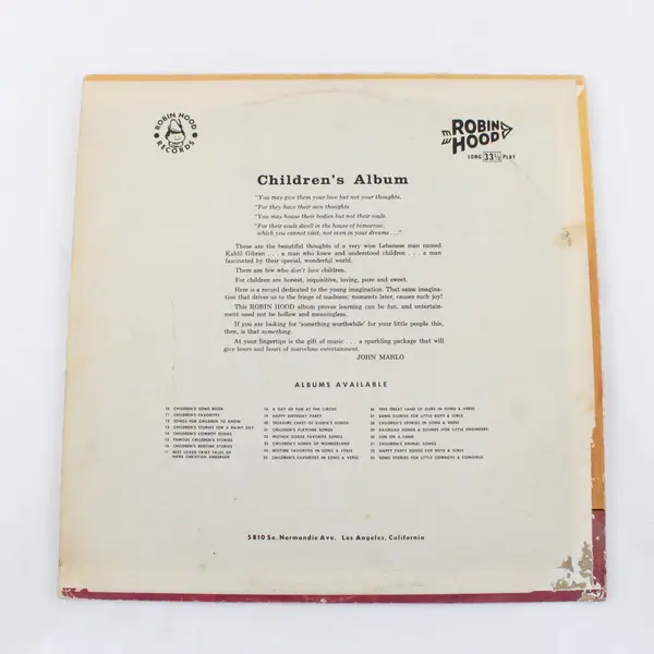 Song Stories for Little Boys & Girls 12" Vinyl LP 1962 Robin Hood RH 27