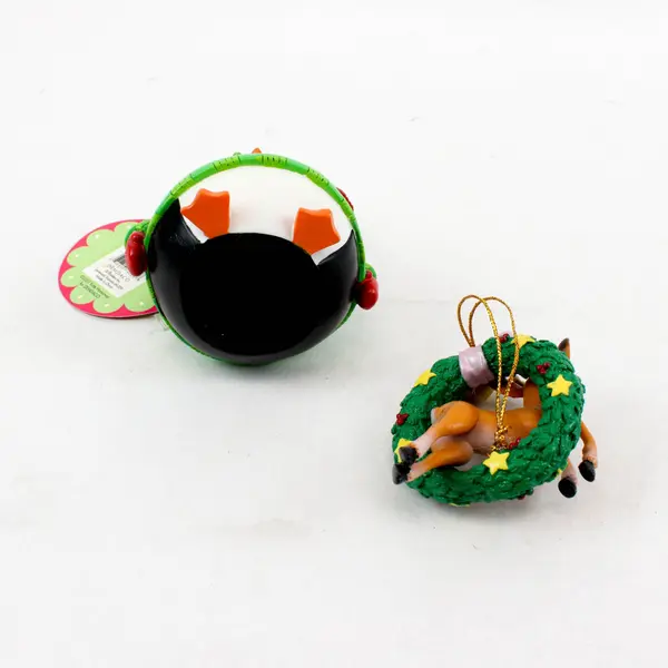 Demdaco Christmas Penguin & Rudolph Reindeer Wreath Ornament Figurines Set