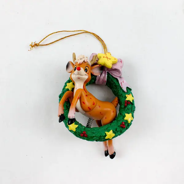 Demdaco Christmas Penguin & Rudolph Reindeer Wreath Ornament Figurines Set