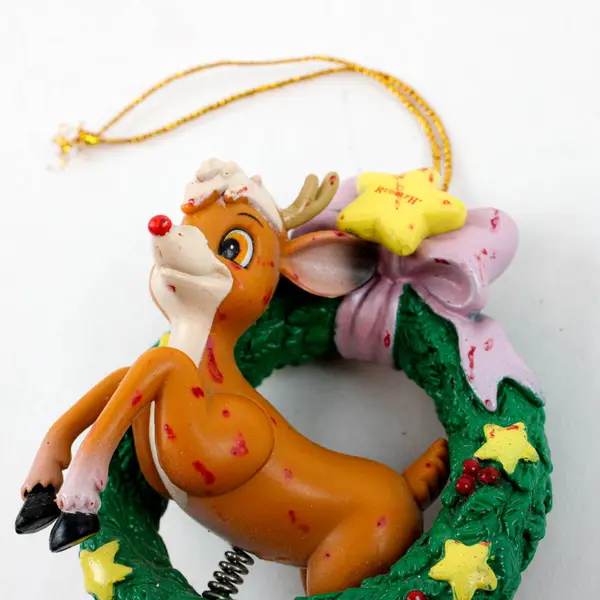 Demdaco Christmas Penguin & Rudolph Reindeer Wreath Ornament Figurines Set