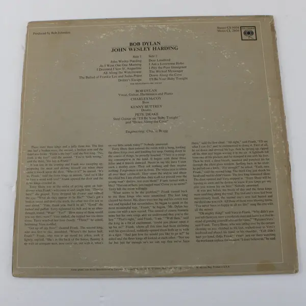 Bob Dylan John Wesley Harding Columbia 12" Vinyl LP CS 9604