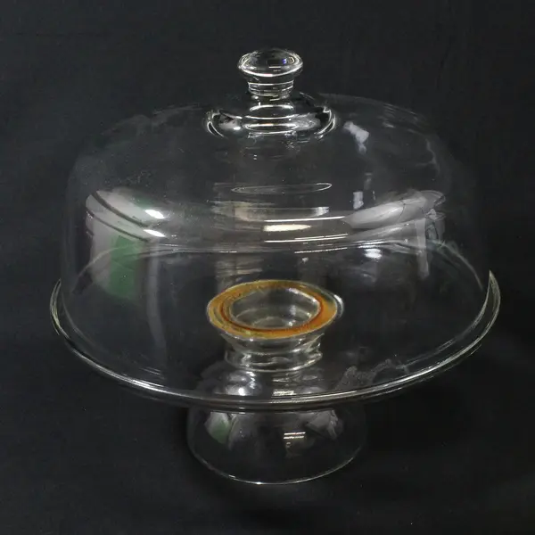 Vintage Clear Glass 11in Pedestal Cake Stand Dome Lid Dessert Server