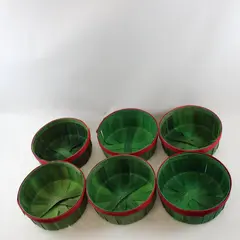 Set of 6 Green Red Wooden Christmas Holiday Baskets 10"