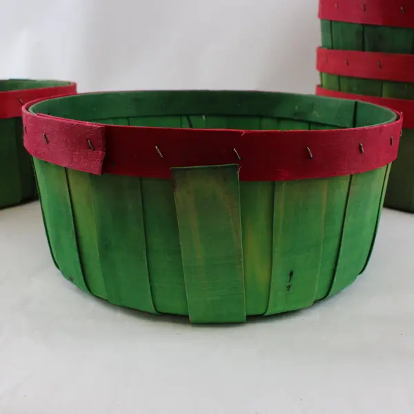 Set of 6 Green Red Wooden Christmas Holiday Baskets 10"