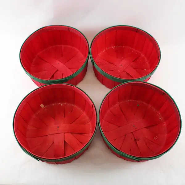 Set of 4 Red Green Wooden Christmas Holiday Baskets 10"