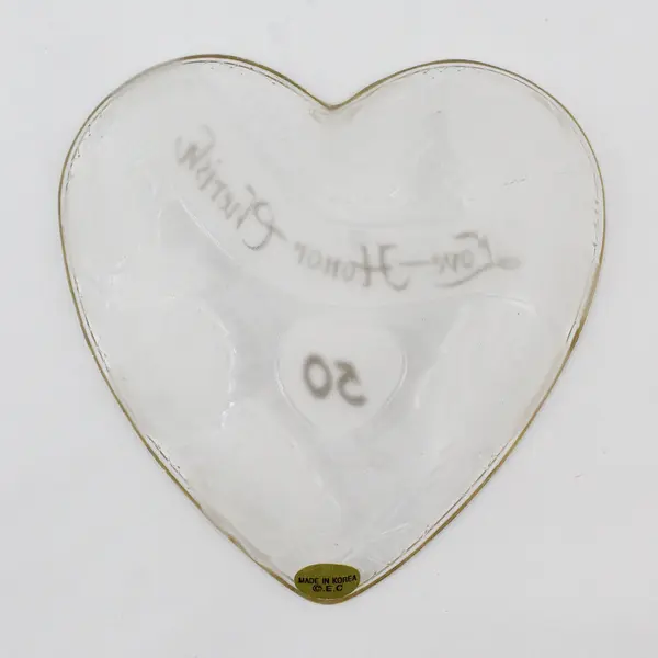 C.E.C. Made in Korea Heart-Shaped Clear Glass 50th Anniversary Dish 5x4.8"