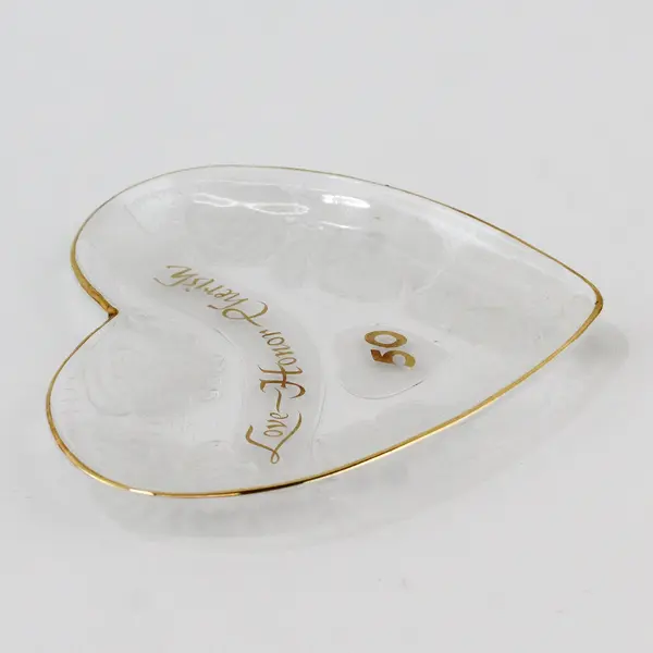 C.E.C. Made in Korea Heart-Shaped Clear Glass 50th Anniversary Dish 5x4.8"