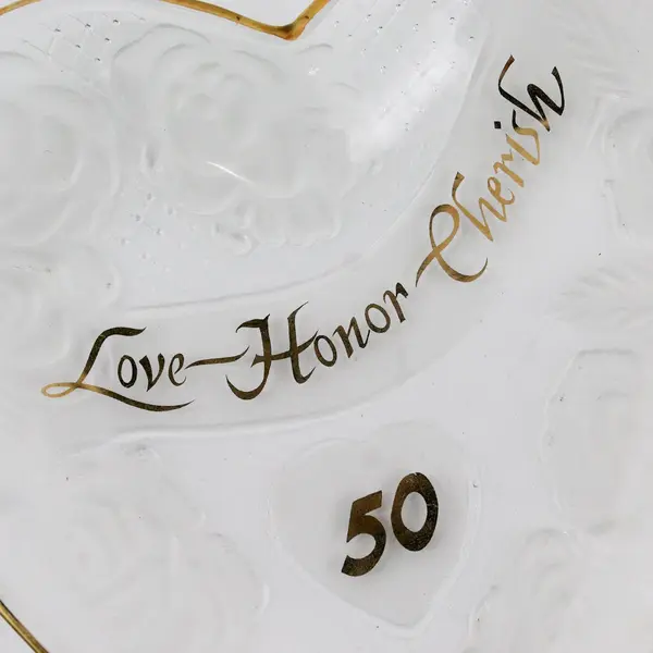 C.E.C. Made in Korea Heart-Shaped Clear Glass 50th Anniversary Dish 5x4.8"