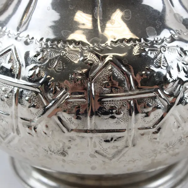 Moroccan Silver-Plated Brass Teapot Hand-Chiseled Arabesque Engraved