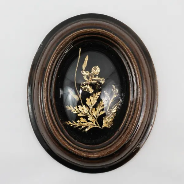Saburo Palaa Fern Oncidium Orchid 24K Gold Dipped Bubble Frame Wall Plaque
