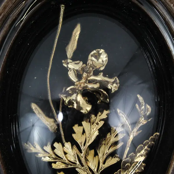 Saburo Palaa Fern Oncidium Orchid 24K Gold Dipped Bubble Frame Wall Plaque