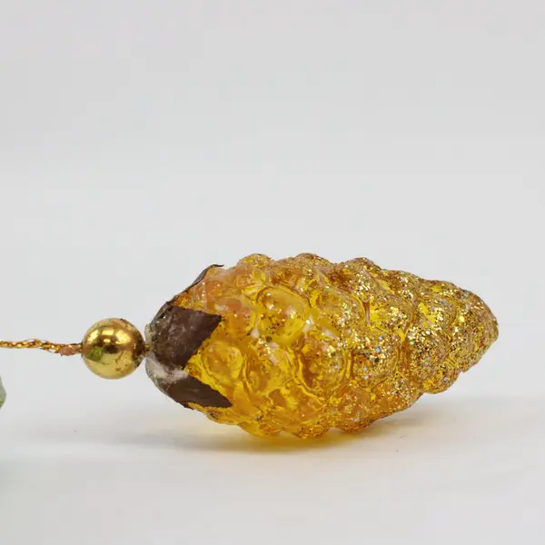 Lot of 8 Glittered Pinecone Ornaments Green Yellow Christmas Decor