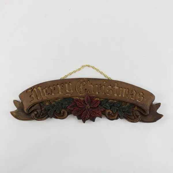 Rustic Merry Christmas Wall Hanging Red Poinsettia Holly Holiday Decor