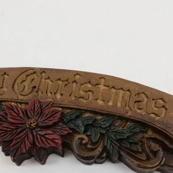 Rustic Merry Christmas Wall Hanging Red Poinsettia Holly Holiday Decor