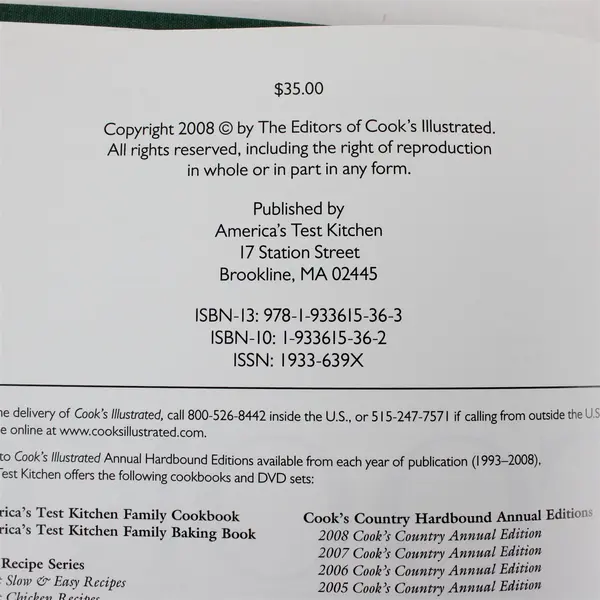 Lot of 8 Cook's Illustrated Annual Cookbooks 2008-2015 Hardcover Good Condition
