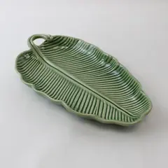Bordallo Pinheiro Green Ceramic Banana Leaf Dish 10" Serveware